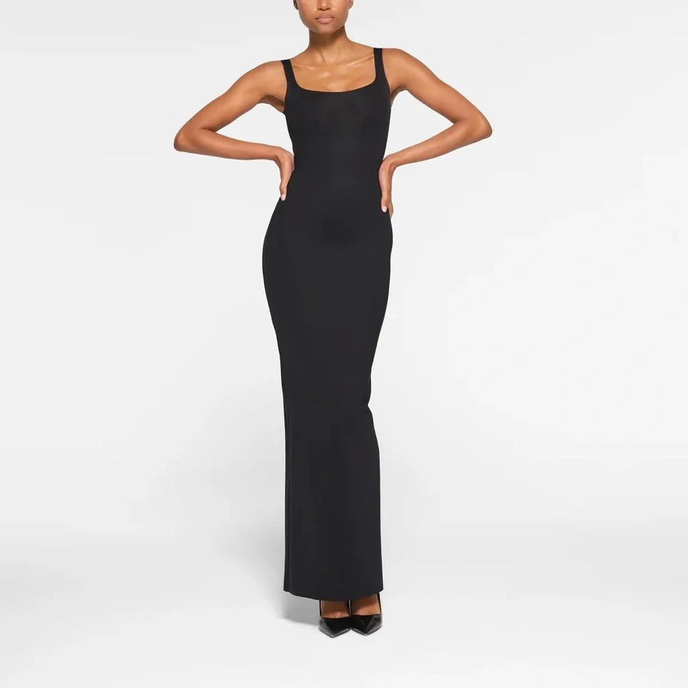 SKIMS Black Bodycon Maxi Dress Square Neck Sleeveless - Picture 1 of 7